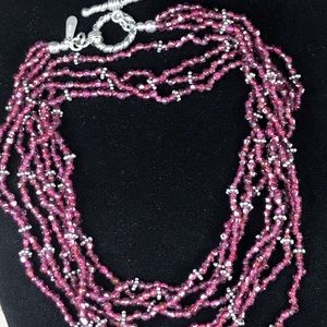 Amethyst Sterling Silver 4 Strand Seed Beads 22” Necklace w/ Toggle Clasp